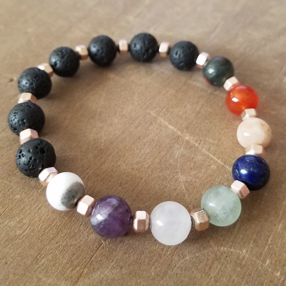 Lava Stone & Multicolor Gemstone Beaded Bracelet